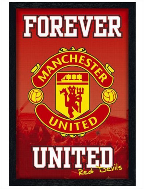 Image of Manchester United Football Club Black Wooden Framed Forever United Man Utd Fc Club Badge Mufc Poster