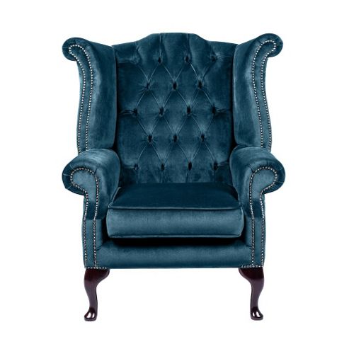 Image of Snug City Queenanne Chair Crushed Velvet Blue Chesterfield Sofa, Made In The Uk.