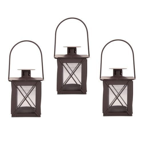 Image of A Small Traditional Metal & Glass Lantern With Handle