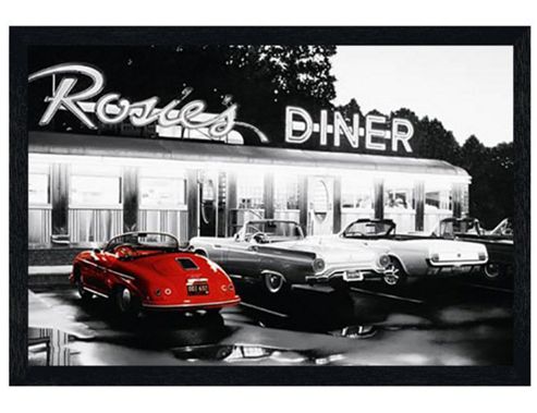 Image of Rosie's Diner Black Wooden Framed Red Car Poster