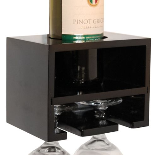 Image of Merlot - Wall Mounted Wine Bottle / 2 Glass Rack - Black