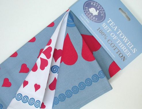 Image of Brixton Pottery Heart Design Tea Towels, Set Of 3