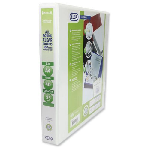 Image of Elba Panorama Presentation Binder Pvc 3 Cover Pockets 4 D-ring 25mm A4 White Ref 400001391 [pack 10]
