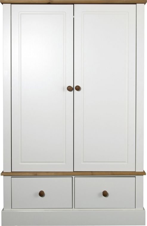 Image of Home Essence Lampton 2 Door 2 Drawer Wide Wardrobe In White