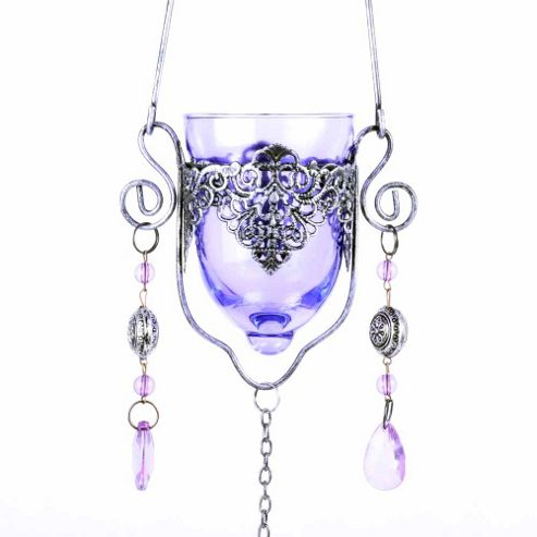 Image of Single Hanging Purple Glass Home Or Garden Tealight Holder