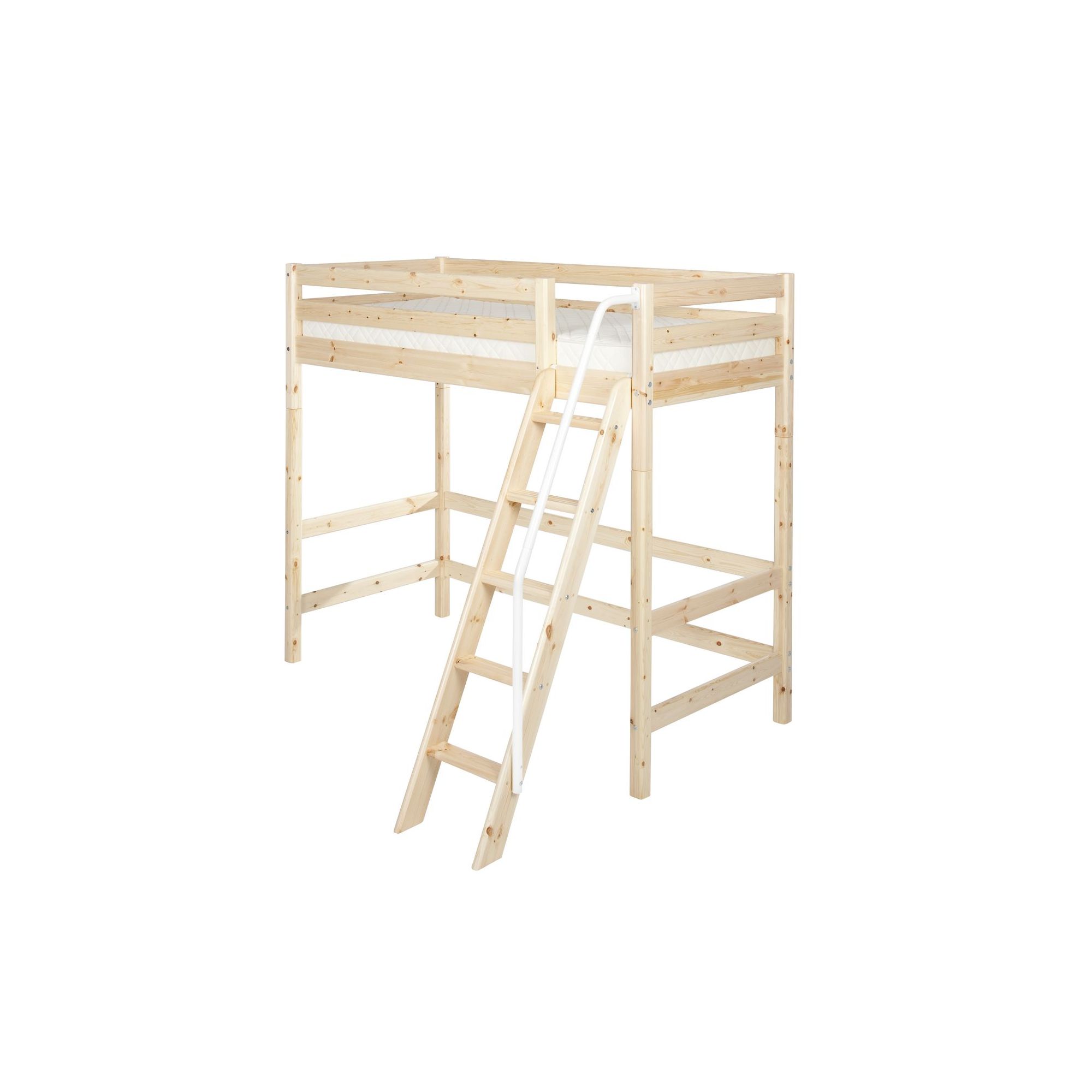 Flexa Classic High Bed with Slanting Ladder and Railing - White at Tesco Direct