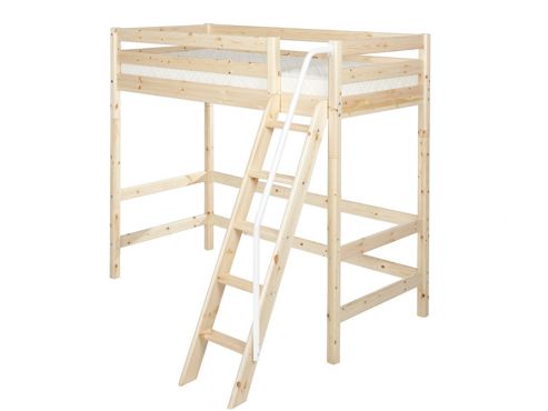 Image of Flexa Classic High Bed With Slanting Ladder And Railing - White