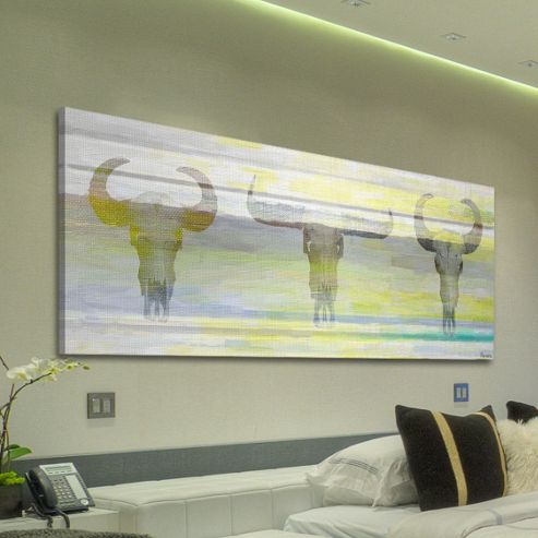 Image of Parvez Taj Three Skulls Canvas Wall Art - 25 Cm H X 76 Cm W X 5 Cm D