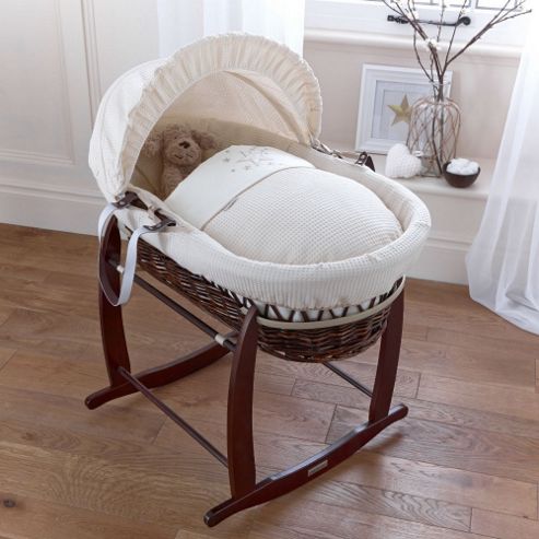 Image of Clair De Lune Dark Wicker Moses Basket (stardust Cream)