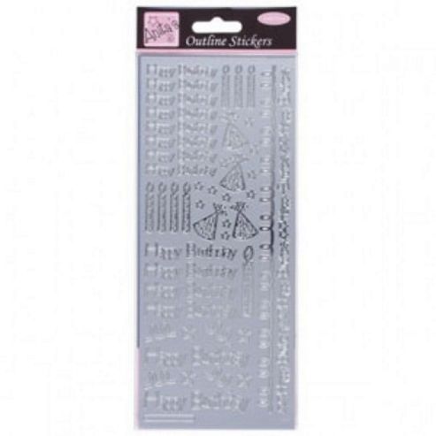 Image of Outline Stickers Happy Birthday Silver