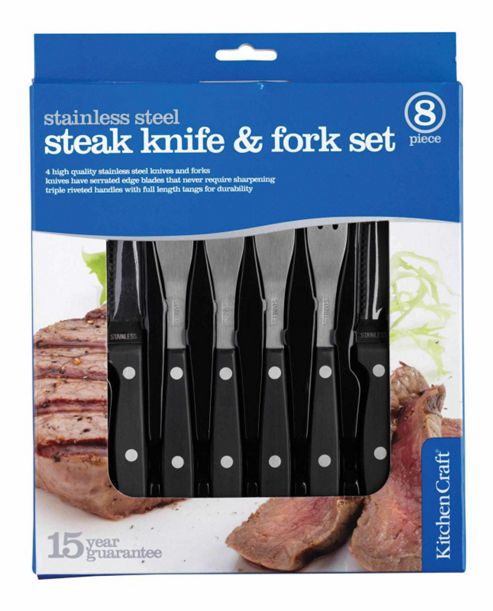 Image of Kitchen Craft Deluxe 8 Piece Steak Knife And Fork Set
