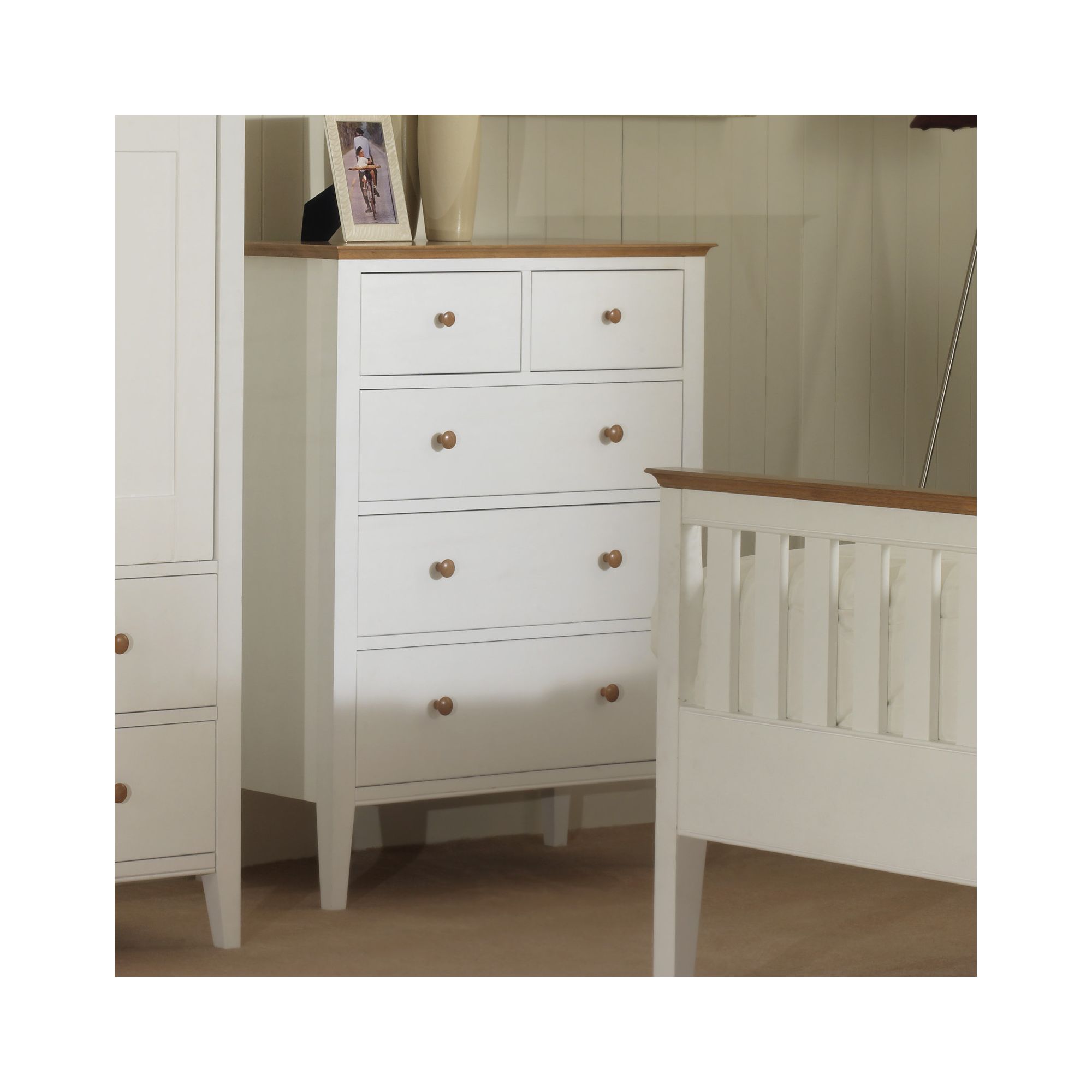 Serene Furnishings Grace 5 Drawer Chest - Golden Cherry with Opal White at Tesco Direct