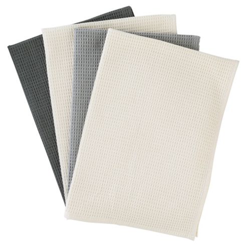 Image of Tesco Grey Waffle Tea Towels 4 Pack