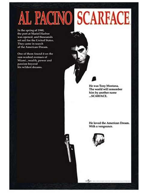 Image of Scarface Al Pacino - Black Wooden Framed Movie Score Poster