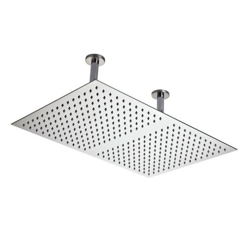 Image of Hudson Reed Rectangular Ceiling Mounted Shower Head, 600mm X 400mm, Chrome