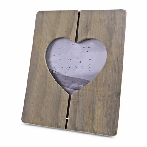 Image of Large Rustic Dark Wooden Heart Cut Out Photo Frame A4 Or 11 X 8" Size