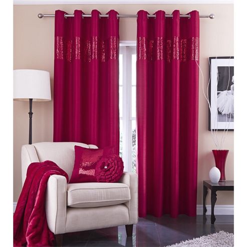 Image of Catherine Lansfield Home Silk Sequin Red Curtains 66x90