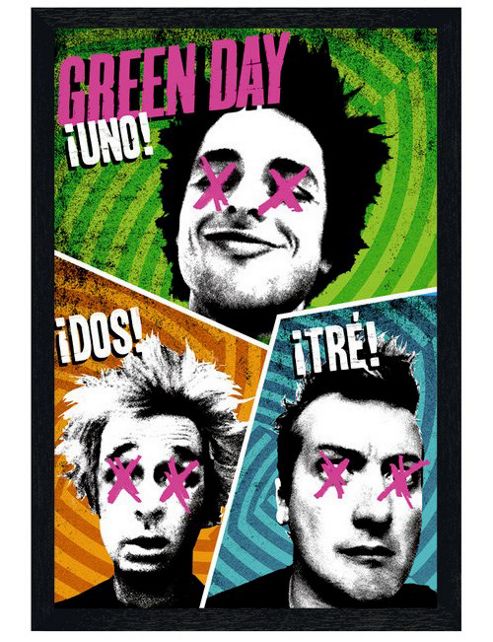 Image of Green Day Black Wooden Framed Uno! Dos! Tre! Poster