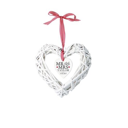 Image of Personalised Mr & Mrs Wicker Heart With Inner Heart Design Keep Sake