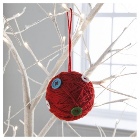 Image of Gisela Graham Wool Ball Hanging Decoration, Red