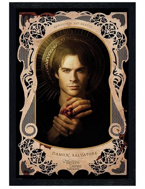 Image of Black Wooden Framed The Vampire Diaries Damon Salvatore Portrait Poster