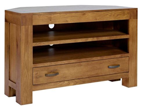 Image of Ametis Santana Rustic Oak Corner Tv Stand For Up To 50 Inch Tvs