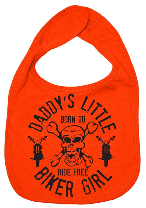 Image of Dirty Fingers Daddy's Little Biker Girl Baby Bib Orange