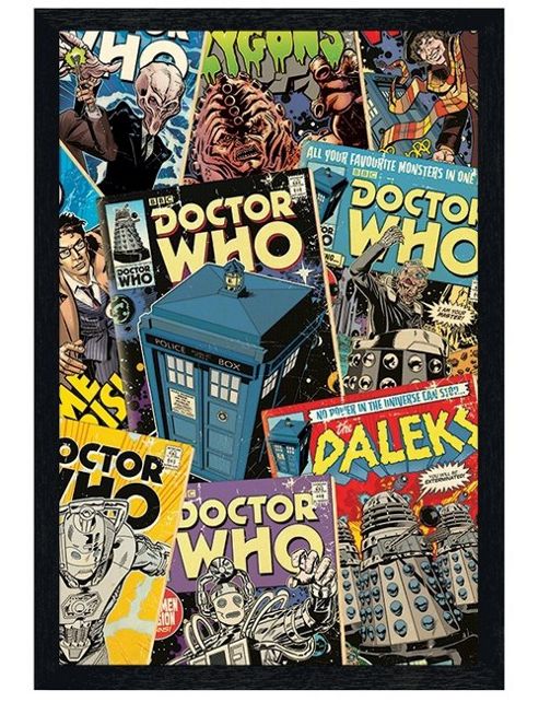 Image of Black Wooden Framed Doctor Who Comic Montage Poster