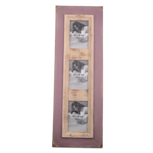 Image of Wall Mountable Distressed Lilac Wood Triple Portrait Photo Frame