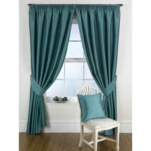 Image of Kliving Pencil Pleat Ravello Faux Silk Lined Curtain 45x54 Inches Teal