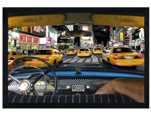 Image of New York Black Wooden Framed Times Square Taxi Poster