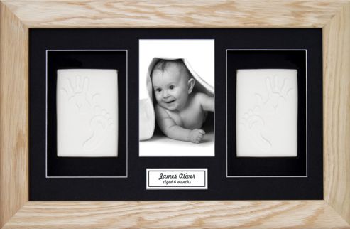 Image of Babyrice Soft Clay Dough Baby Handprints Footprints Kit With Display Frame Solid Oak - Black - White