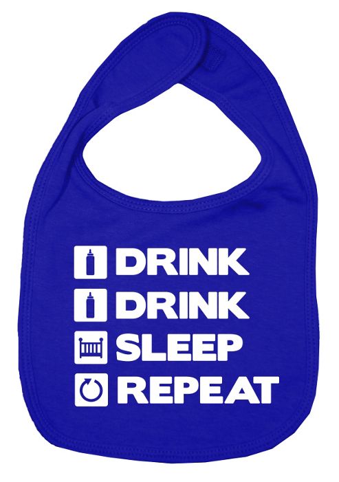 Image of Dirty Fingers Drink Drink Sleep Repeat Baby Bib Royal Blue