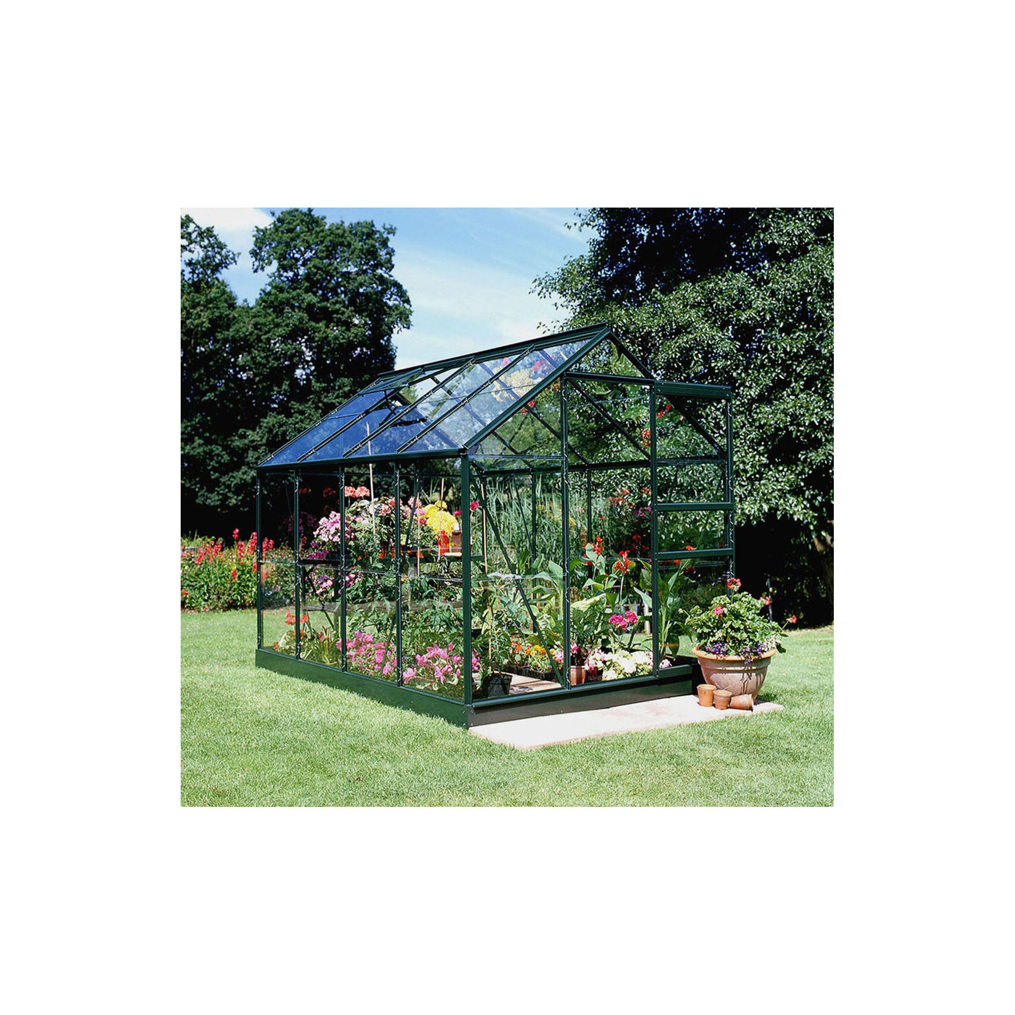 Halls 8x6 Popular Greenframe Greenhouse + Base - Horticultural Glass at Tesco Direct