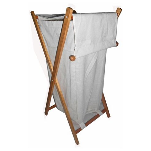 Image of Wooden Frame Fabric Laundry Bin, Natural