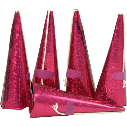 Image of Party Poppers Holographic Pink Cone Shape (10pk)