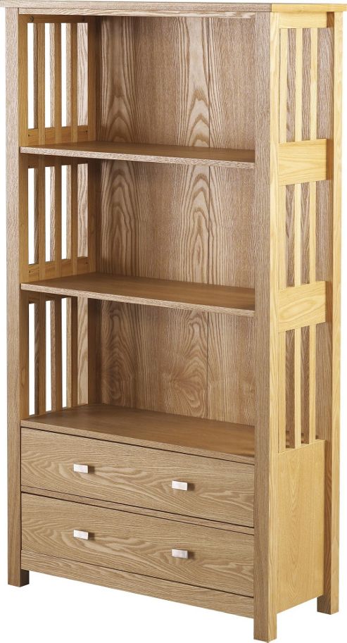 Image of Home Essence Whitby Two Drawer High Bookcase In Ash Veneer