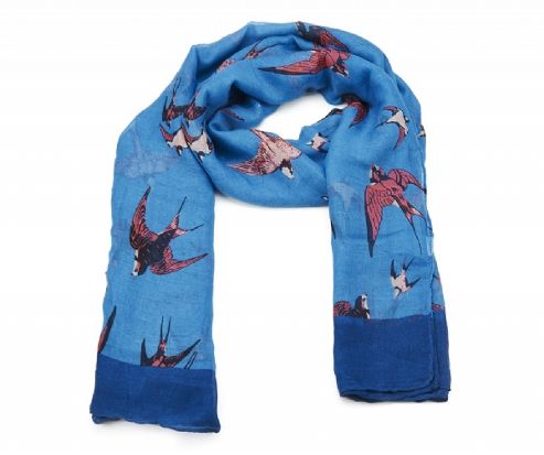 Image of Summer Blue Swallow Print Scarf