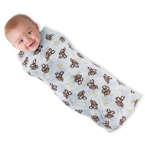 Image of Summer Infant One Size Muslin Swaddleme Cotton Blanket 3 Pack - Go Bananas/leaf/sage
