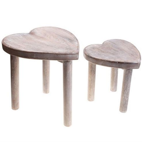 Image of Love - Heart Shaped Wooden Stools - Set Of 2 - Brown
