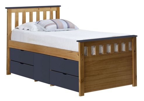 Image of Captains Ferrara Storage Bed 3ft Antique With Blue Details