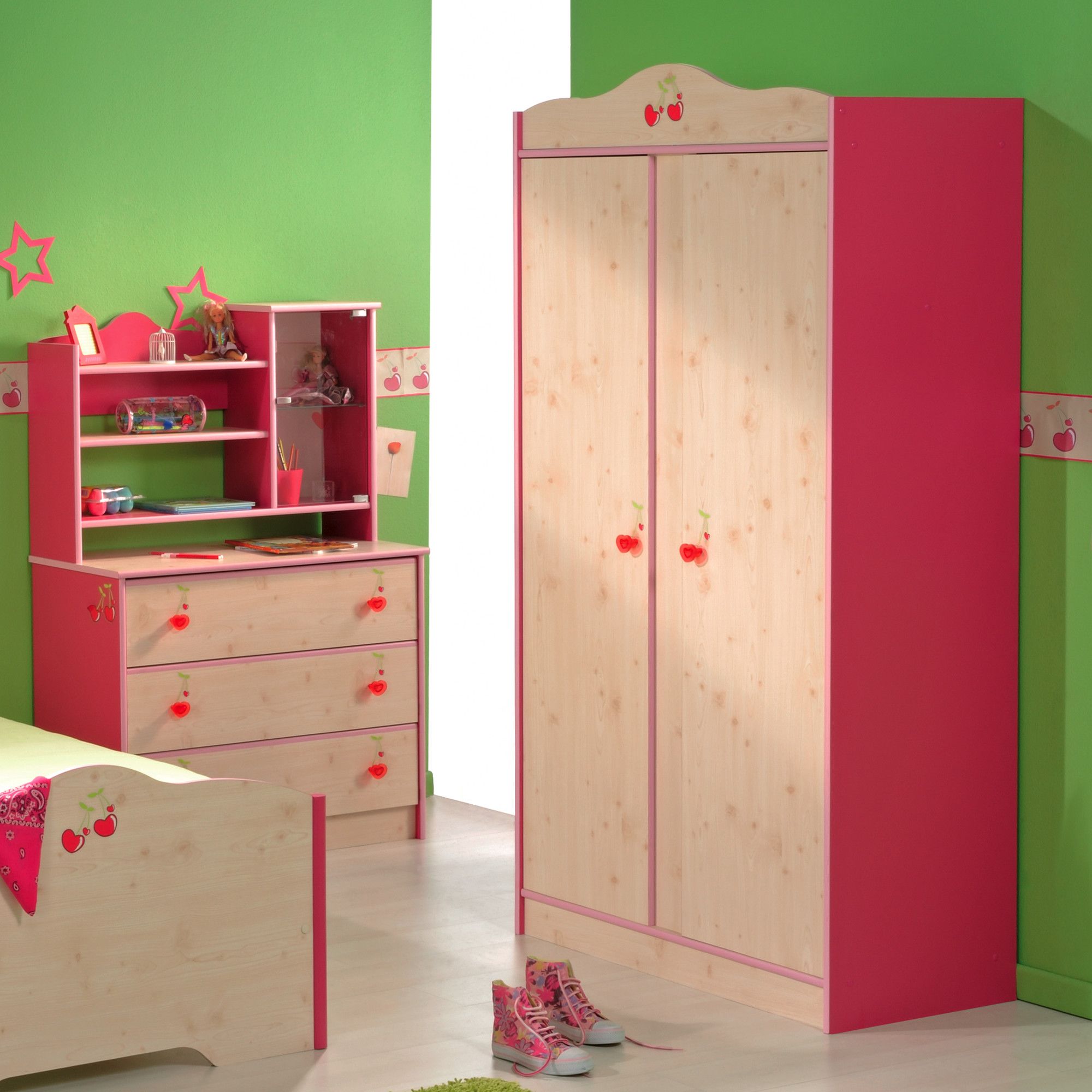 Parisot Miss Griotte Two Door Wardrobe in White Stained Pine / Raspberry at Tesco Direct