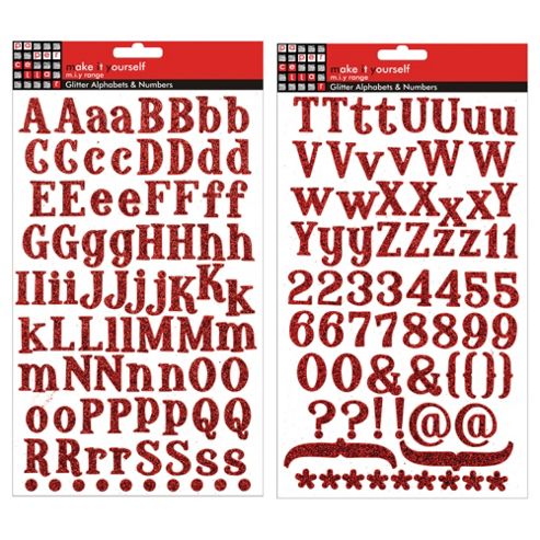 Image of Small Alphabet Numbers Glitter Red 5 Sheets