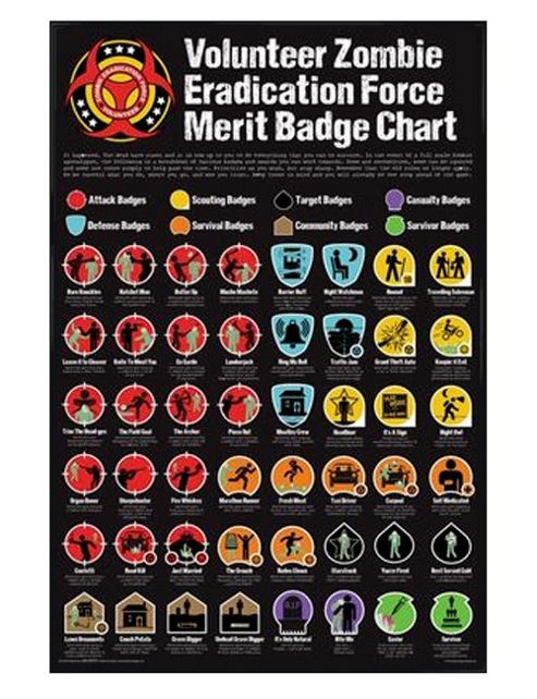 Image of Zombie Eradication Force Gloss Black Framed Merit Badge Chart Poster
