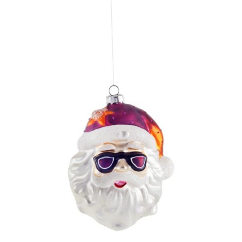 Image of Large Santa In Sunglasses Glass Bauble With Pink Hat