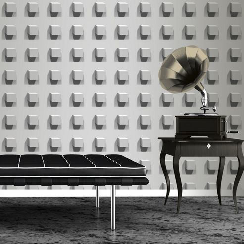 Image of Muriva Large Cubes Wallpaper - Grey