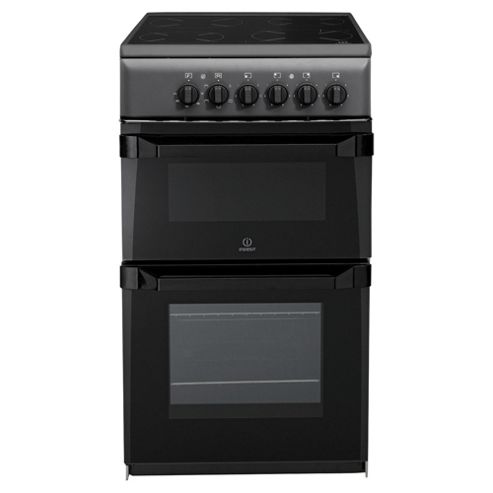 Image of Indesit It50cas, Freestanding, Electric Cooker, 50cm, Anthricite, Twin Cavity, Single Oven