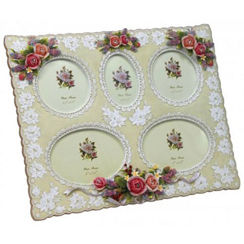 Image of Chinz - Decorative Roses Collage Photo Frame - Cream / Pink