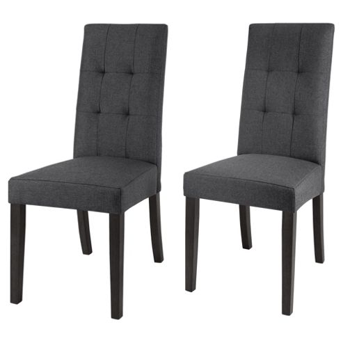 Image of Genoa Pair Of Uph Chairs Linen Effect Dark Oak Leg & linen Effect Charcoal