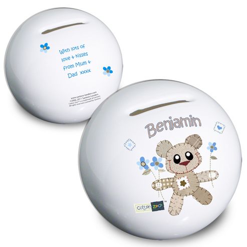 Image of Personalised Cotton Zoo Tweed The Bear Boy Money Box